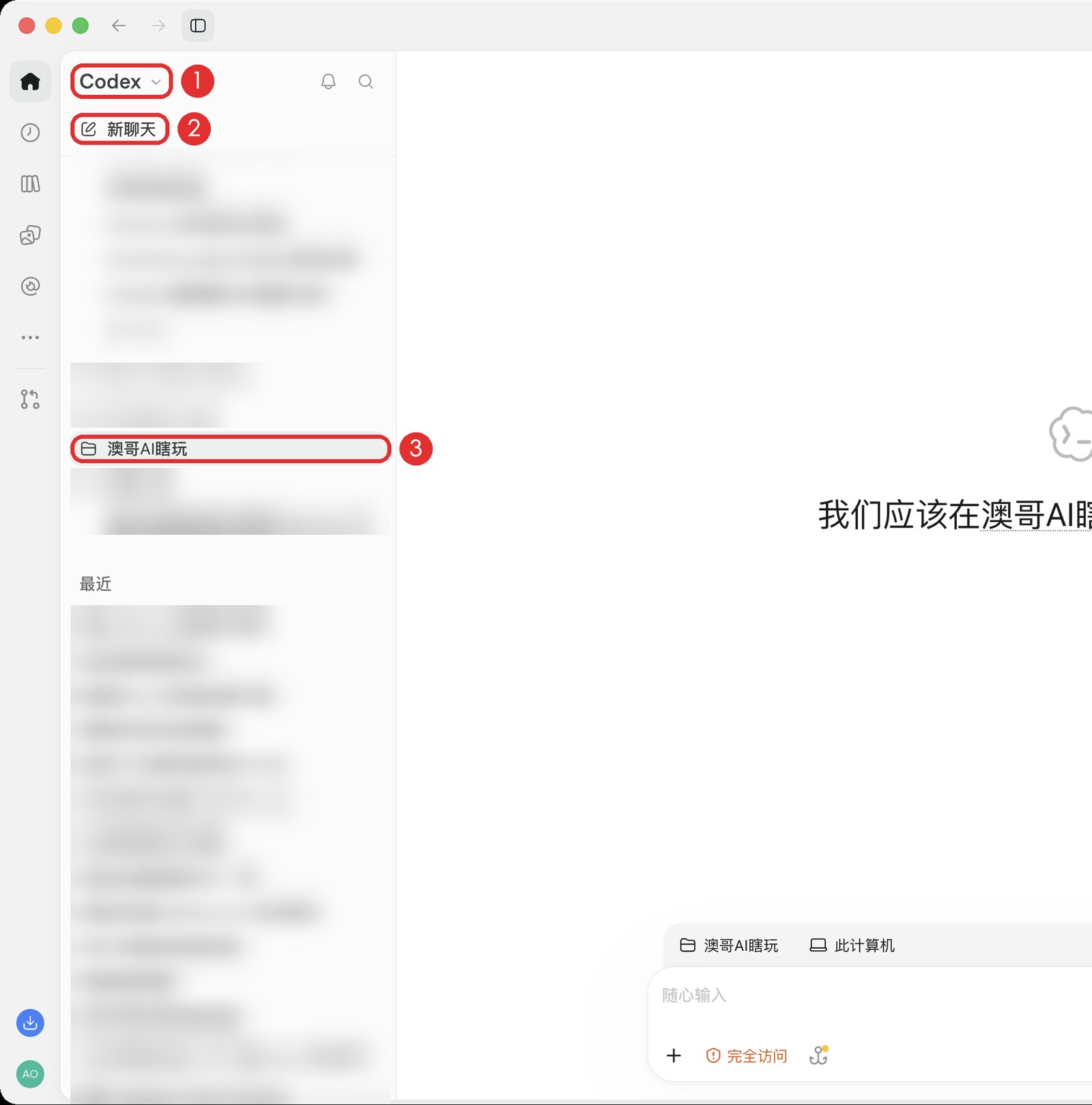 Codex 展开后的左边一栏